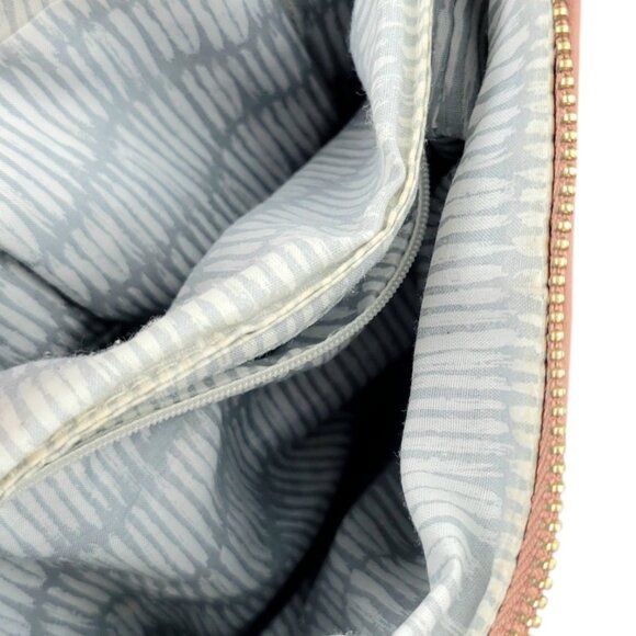 Versatile Blush Brown Braided Crossbody Purse Multi-Pocket Design Striped Lining - Picture 10 of 12